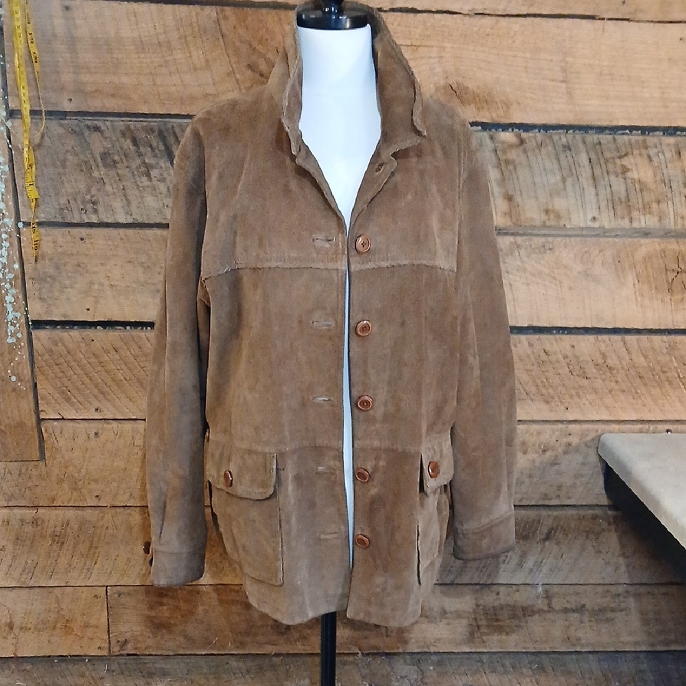 Womens Coldwater Creek Tan Suede Military Jacket Sz L